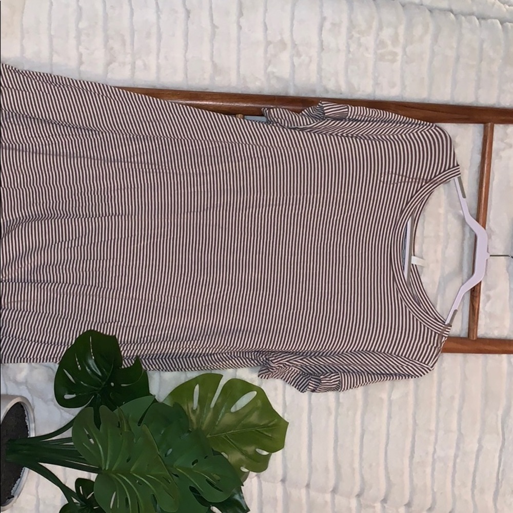 Brown and white striped dress with buttons on back
